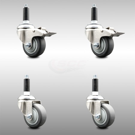Service Caster 3 Inch 316SS Thermoplastic Rubber Swivel 3/4 Inch Stem Caster Lock Brake, 2PK SCC-SS316TTLEX20S314-TPRB-2-S-2-34